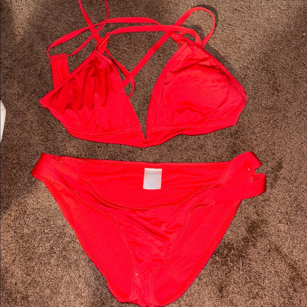 Red Strappy Bikini Set